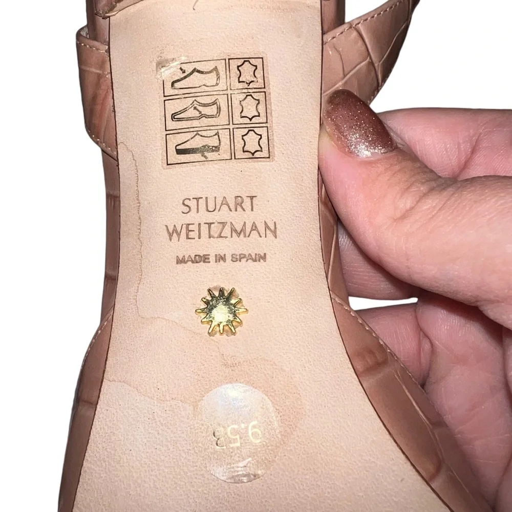 NEW NIB Stuart Weitzman Barelythere 50 Pump In Toast Printed Soft Croc